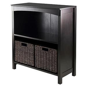 Winsome Trading Terrace 2-Tier Shelf with 2 Woven Baskets in Espresso