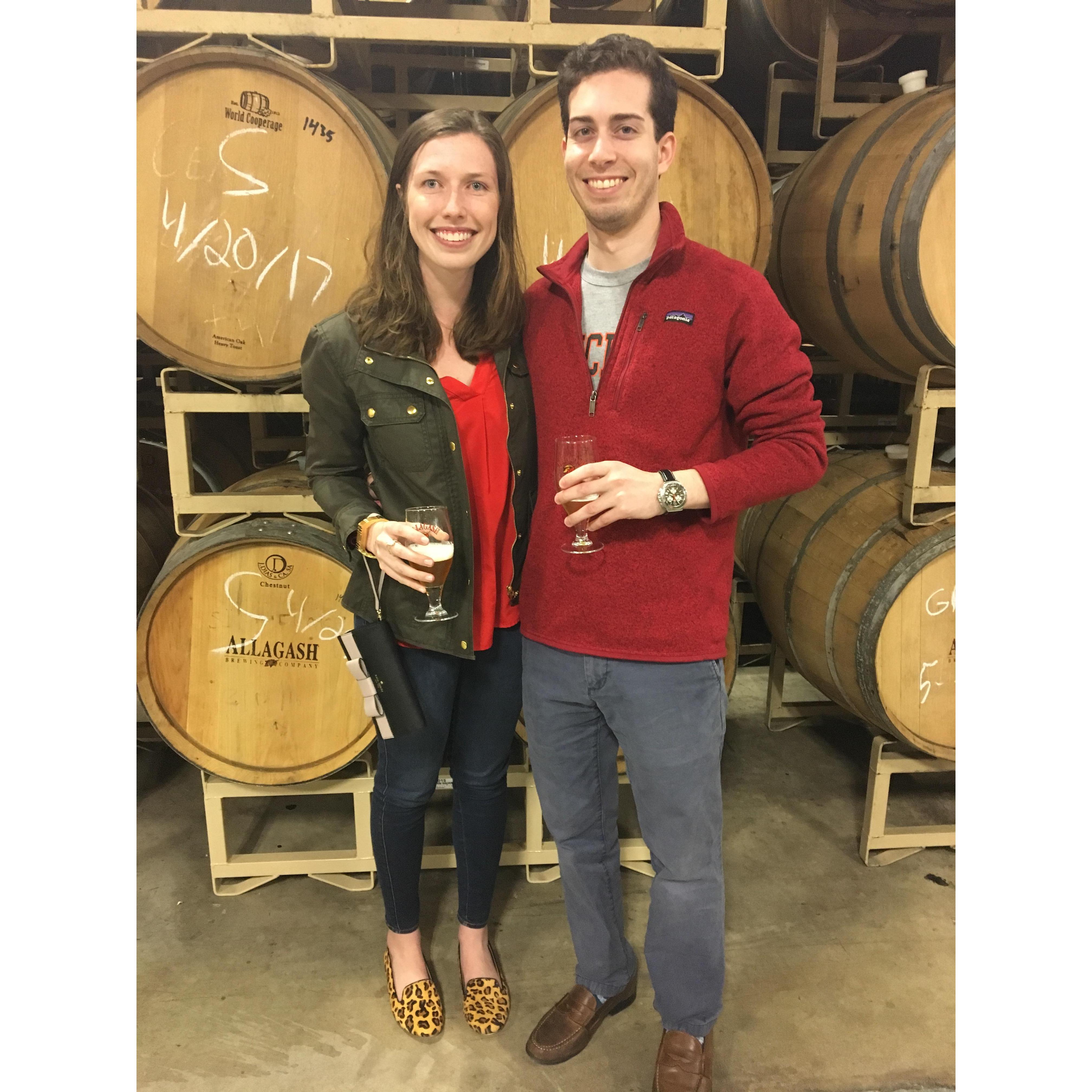 The barrel room at Allagash Brewing in Maine