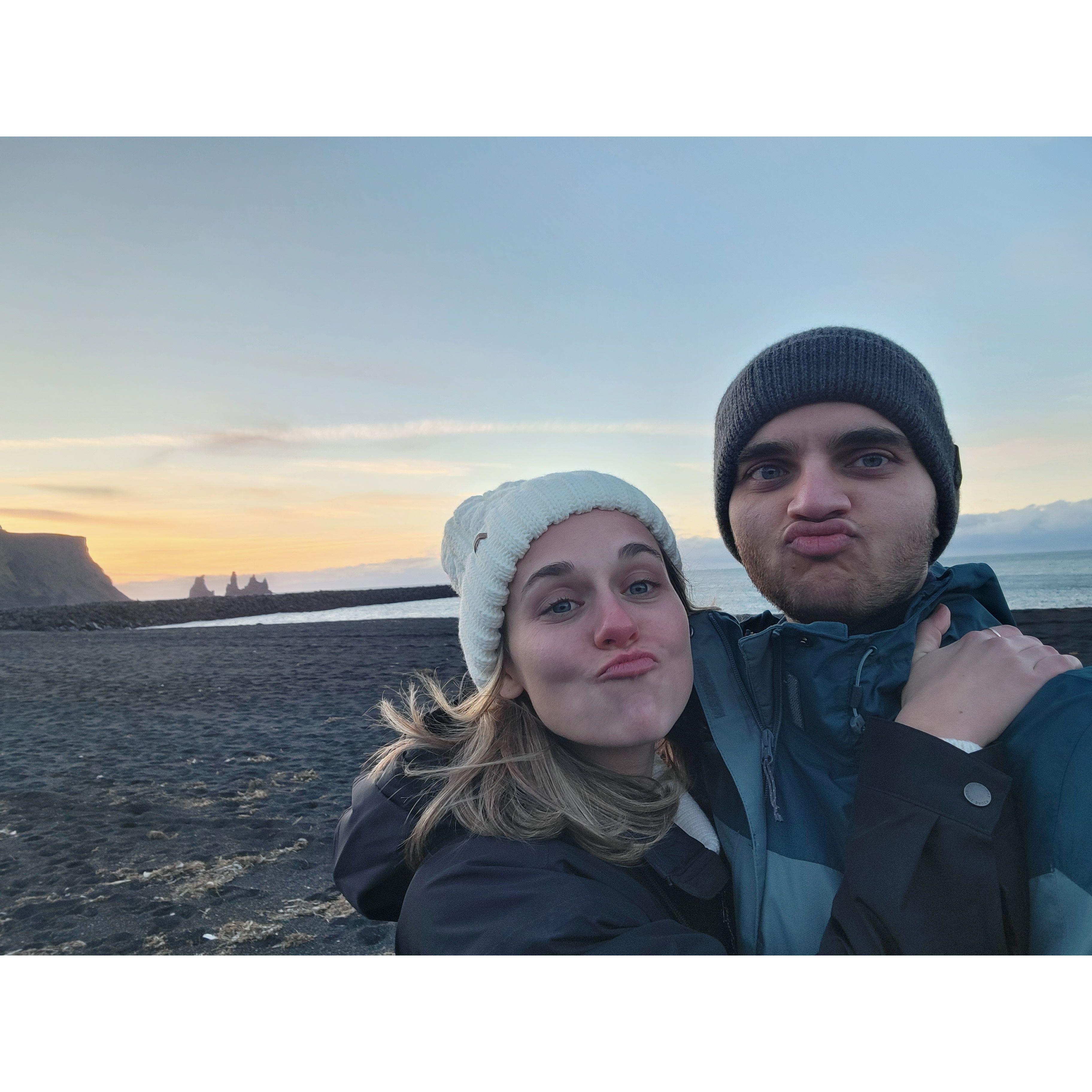 Being silly on the black sand beaches of Iceland.