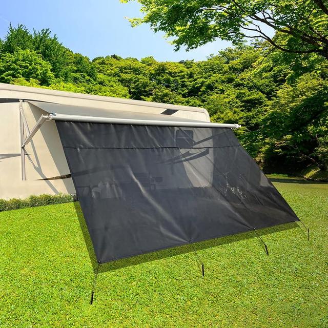 Dulepax RV Awning Shade Screen with Zipper 8'X9'3'' -Second Generation RV Awning Screen Significantly Improves Shadew and Privacy.Universal RV Awning Sun Shade Screen with Complete Kits