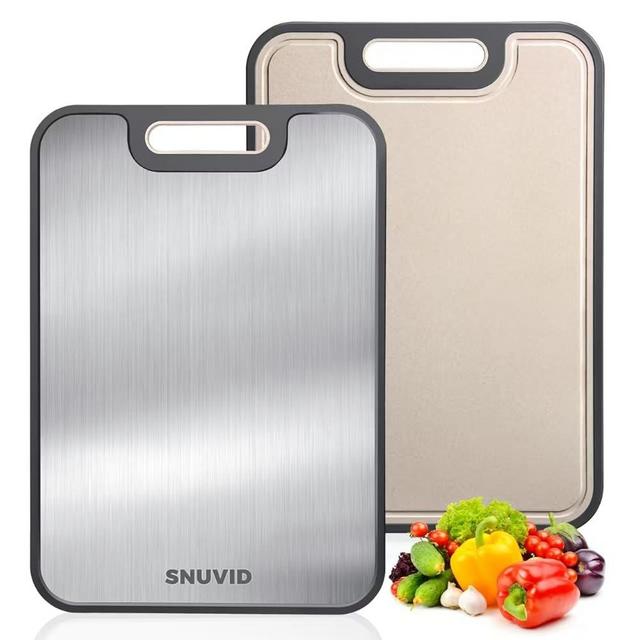 Snuvid Stainless Steel Cutting Board, Large Double Sided Cutting Board for kitchen, 18/8 Stainless Steel & Wheat straw pp, Food-Grade, non Toxic - Easy to Clean, 16 x 11 In