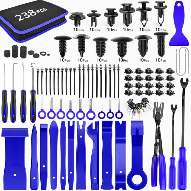GOOACC 238Pcs Trim Removal Tool, Auto Push Pin Bumper Retainer Clip Set Fastener Terminal Remover Tool Adhesive Cable Clips Pry Kit Car Panel Radio Removal Auto Clip Pliers (GRC-207)