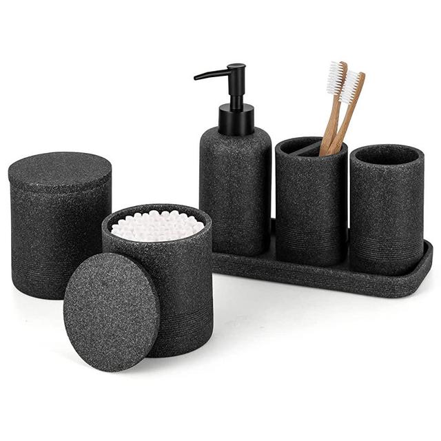 zccz Bathroom Accessories Set 6 Pcs - Lotion Soap Dispenser, 2 Qtip Holder Dispenser, Toothbrush Holder, Vanity Tray, Bathroom Tumbler - Decorative Countertop Vanity Organizer, Idea