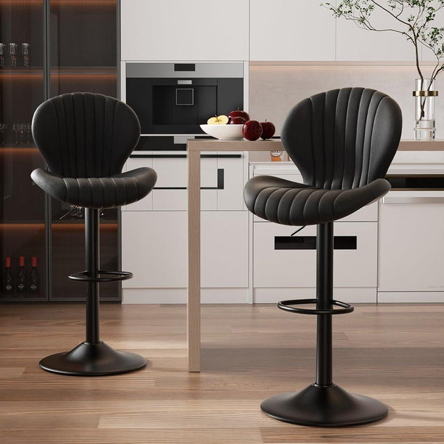 Nalupatio Bar Stools Set of 2 Modern Swivel Bar Chairs, Barstools Counter Height with High Backrest, Easy 3-5 Minute Assembly for Bar, Kitchen, Dining Room Black