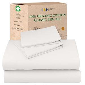 California Design Den King Sheets Set - Soft 100% Organic Cotton Sheets with Deep Pockets, Crisp Percale, Breathable and Durable Bedding Set - True Ivory