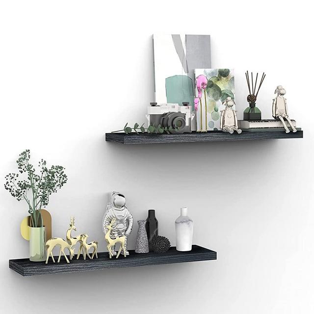 INHABIT UNION Black Floating Shelves for Wall，24in Wall Mounted Display Ledge Shelves Perfect for Bedroom, Bathroom, Living Room and Kitchen Decoration Storage