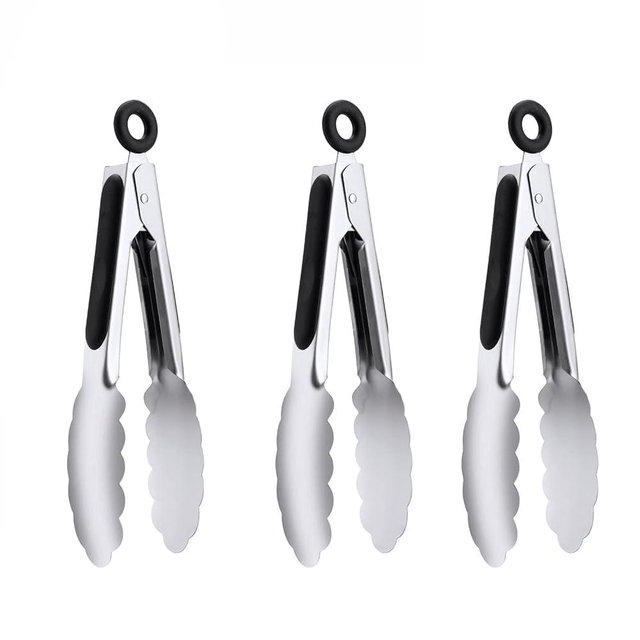 7" Small Kitchen Tongs Set of 3, Stainless Steel Ice Tongs Food Tongs, Mini Serving Tongs for Appetizers, Salad, Buffet (7", 3PCS)
