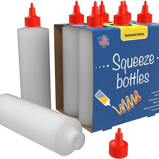 6-pack Plastic Squeeze Condiment Bottles 16-Ounce with Red Twist-Cap Set of 6 16-oz (Perfect for Syrup, Sauce, Ketchup, BBQ, Condiments, Dressing, Arts and Craft, Workshop, Storage, and More)