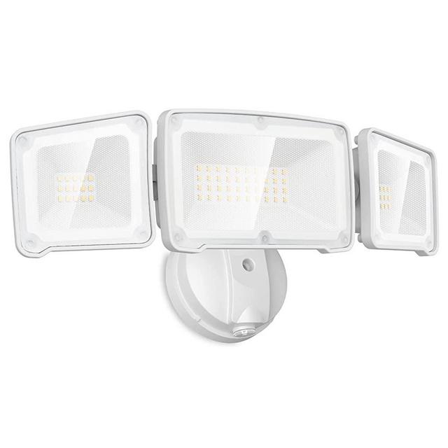LEPOWER Dusk to Dawn LED Security Light Outdoor, 3500LM LED Flood Light with Photocell, 35W/3000K, IP65 Waterproof, 3 Head, ETL Listed Exterior Flood Lights for House, Backyard