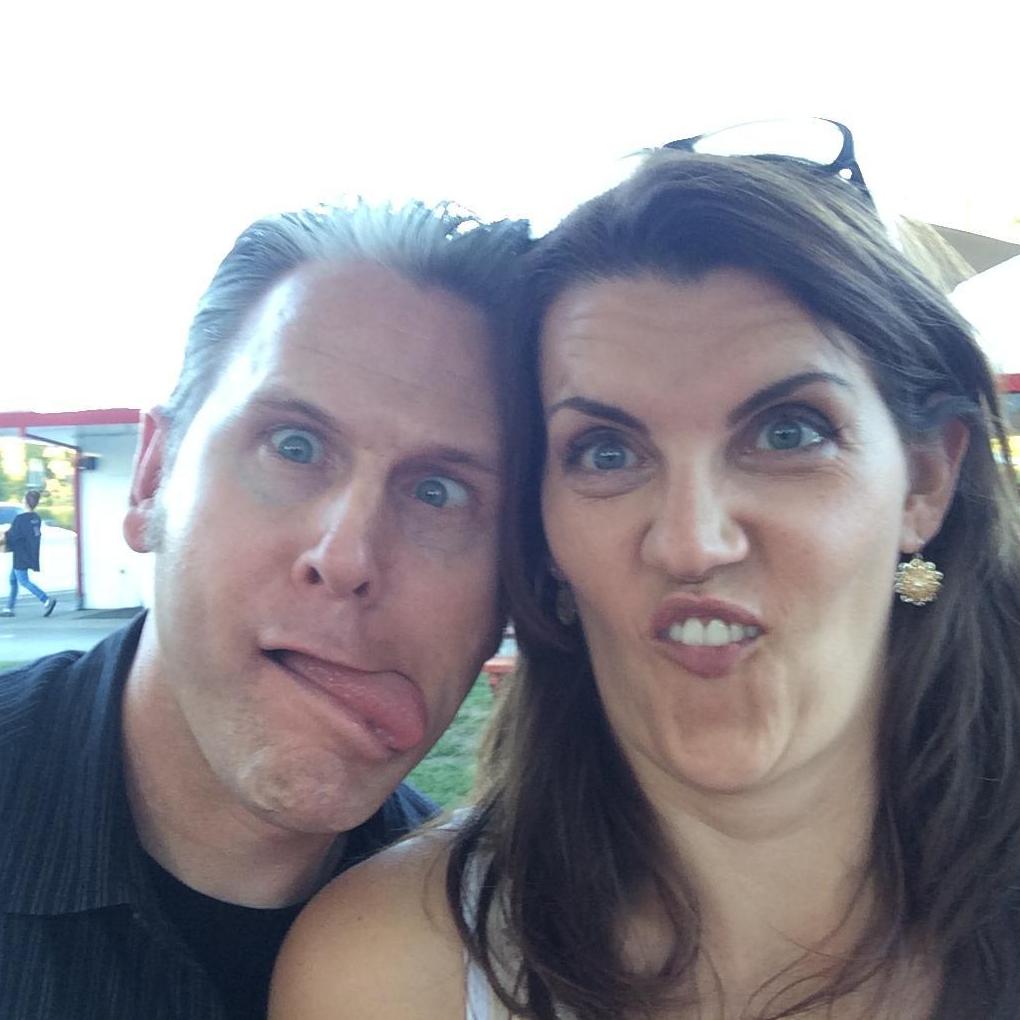 Hamming it up for the camera at In-and-Out Burger.