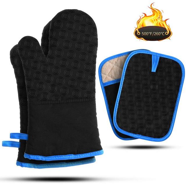 Oven Mitt & Pot Holder Set Microwave Mitt Heat Resistant Glove For Kitchen, Baking