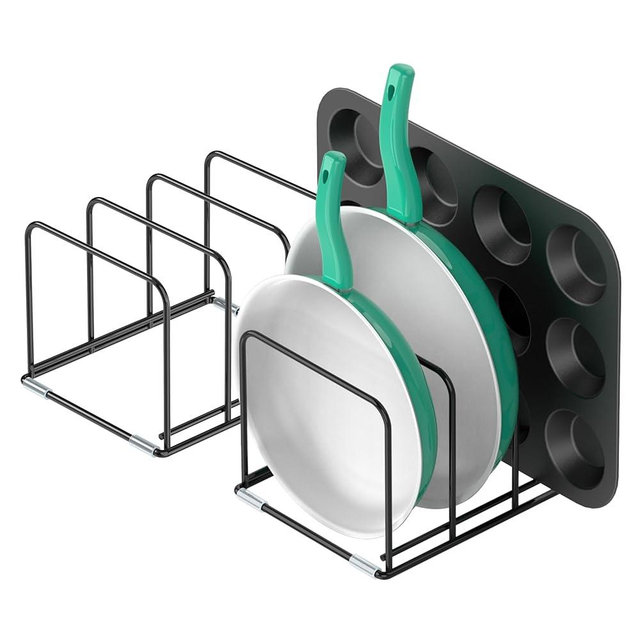 KORRTFID Kitchen Cabinet Organizer, 2PSC Steel Cookware Holder, Divided Holder with 3 Slots for Skillets Baking Tray and Chopping Board Rack - Pan Holder Storage (2.2 Inch Width Slots)