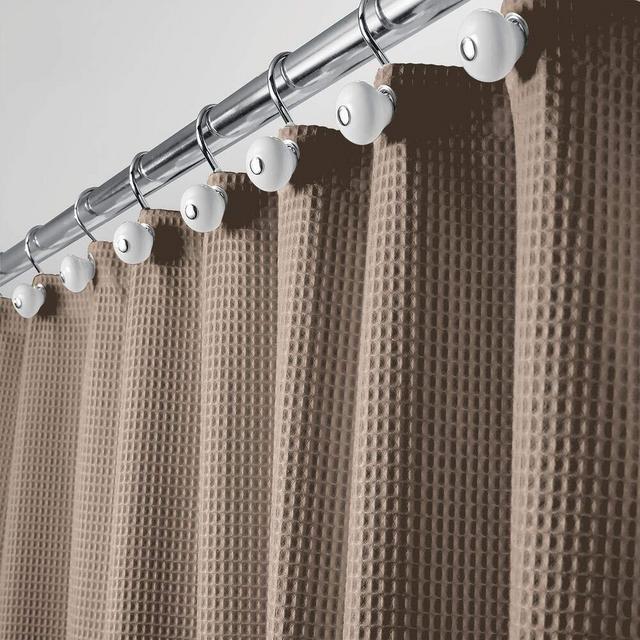 mDesign Hotel Quality Polyester/Cotton Blend Machine Washable Fabric Shower Curtain with Waffle Weave and Rust-Resistant Metal Grommets for Bathroom Showers and Bathtubs - 72" x 72" - Brown