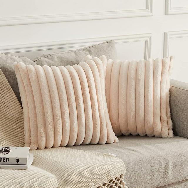 DEELAND Pack of 2,Double-Sided Faux Fur Plush Decorative Throw Pillow Covers Fuzzy Striped Soft Pillowcase Cushion Covers for Sofa Couch Bedroom