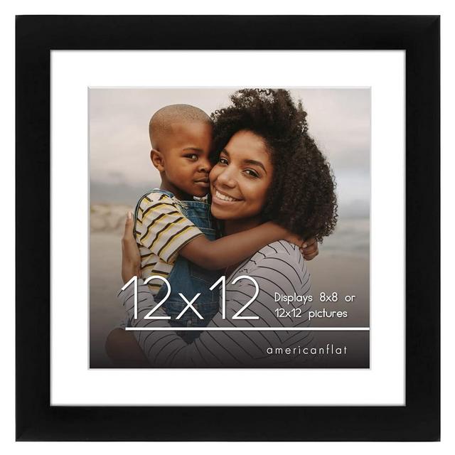 Americanflat 12x12 Picture Frame in Black - Displays 8x8 With Mat and 12x12 Without Mat - Composite Wood with Shatter Resistant Glass - Horizontal and Vertical Formats for Wall
