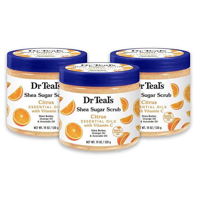 Dr Teal's Shea Sugar Body Scrub, Citrus with Essential Oils & Vitamin C, 19 oz (Pack of 3)