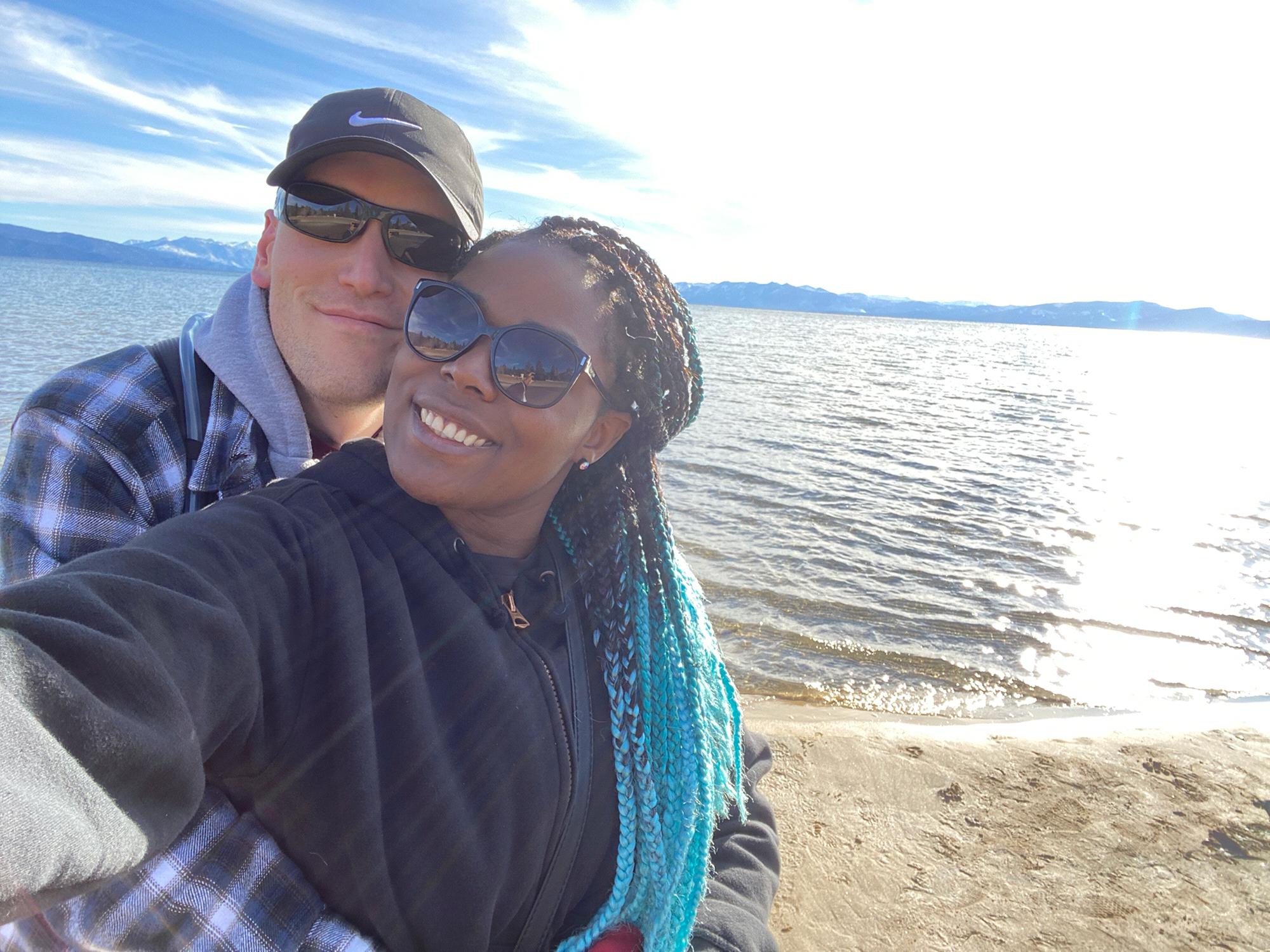 Lake Tahoe. Don't let the sunshine trick you, it was reeeeally cold! ;)