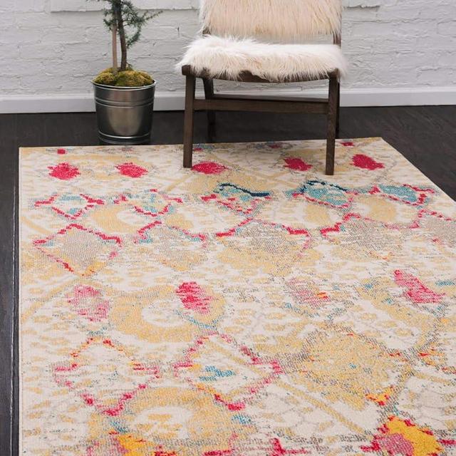 Unique Loom Sedona Collection Distressed, Southwestern, Over-Dyed, Modern, Tribal, Abstract Area Rug, 5 x 8 ft, Beige/Gold