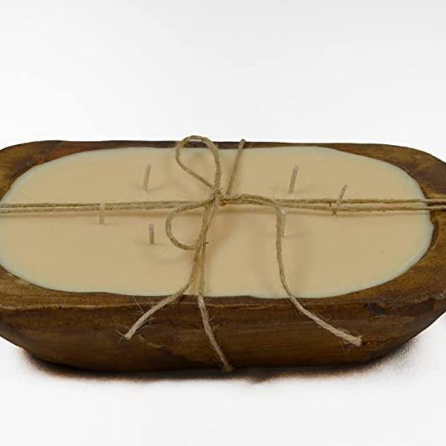 Handmade Dough Bowl Soy Wax Candle, Farmhouse Chic - Medium 6 Wick - Safe Scents (Amber Noir)