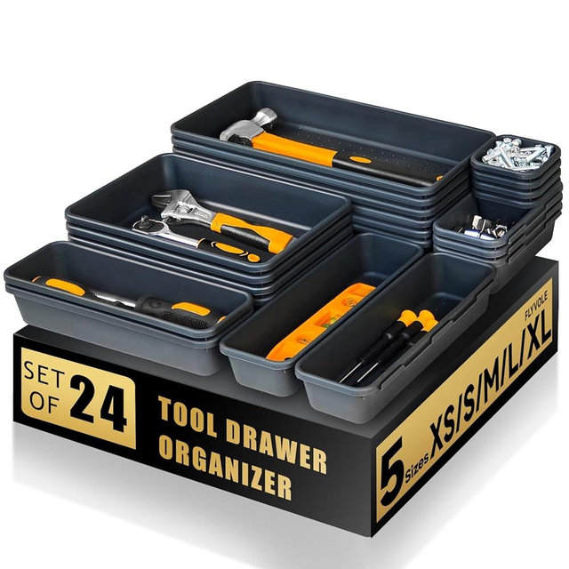 FLYVOLE Tool Box Organizer Tray, Toolbox Desk Drawer Organizer, Tool Box Tray, Toolbox Organization Storage for Rolling Tool Chest (24 PCS)