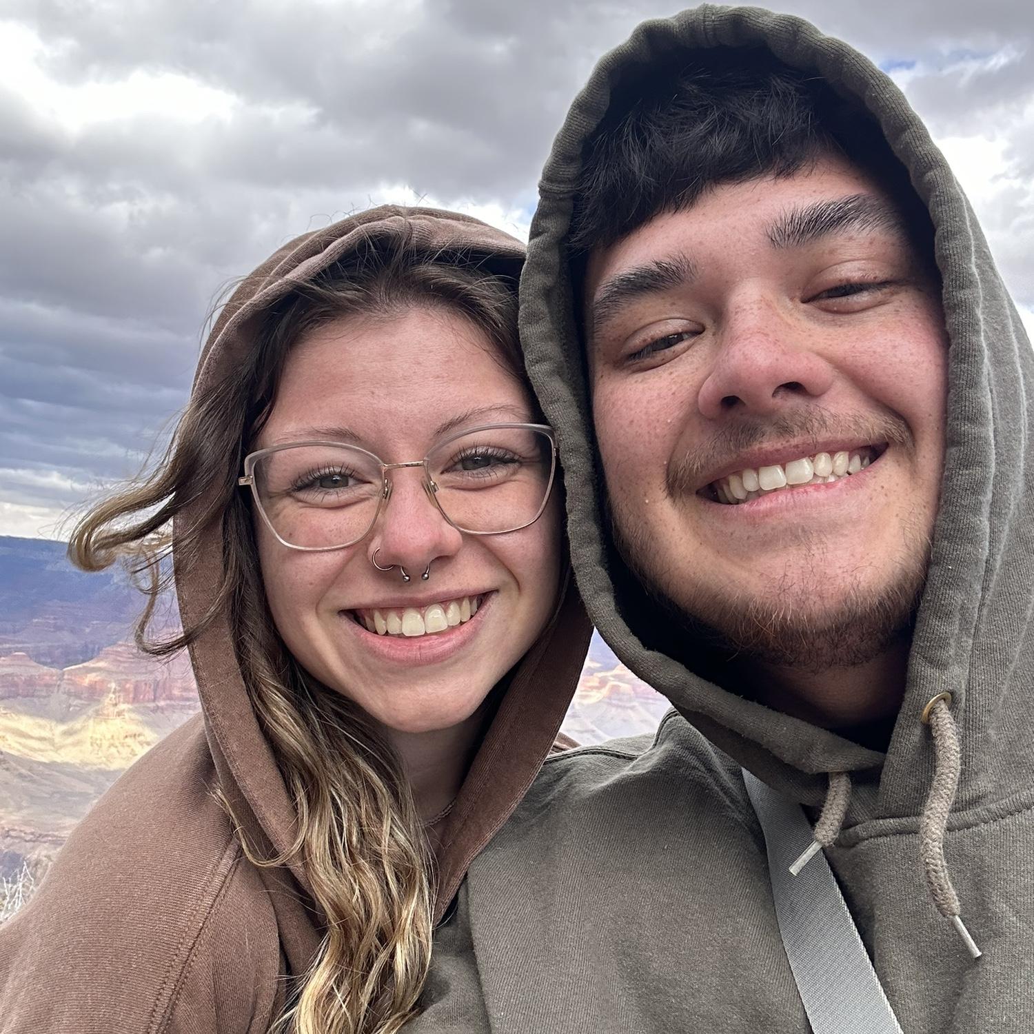 Minutes before Andre proposed at the Grand Canyon! It was an extremely windy day!!