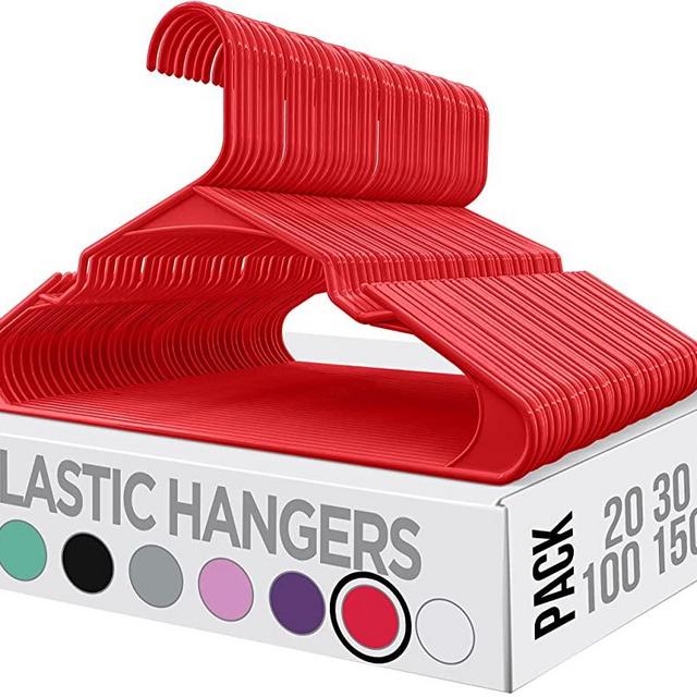 Utopia Home Clothes Hangers 50 Pack - Plastic Hangers Space Saving - Durable Coat Hanger with Shoulder Grooves (Red)