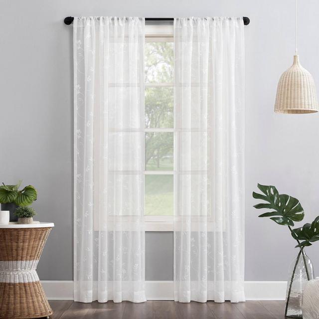 84"x50" Delia Embroidered Floral Sheer Rod Pocket Curtain Panel Ivory - No. 918
