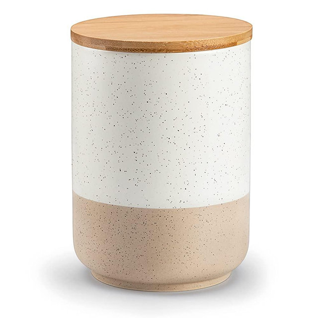 vancasso Sabine Canister Sets for Kitchen Counter, 80 OZ Large Ceramic Food Storage Jars with Airtight Wood Lids, Large Kitchen Canisters for Coffee, Sugar, Tea, Flour, Spice