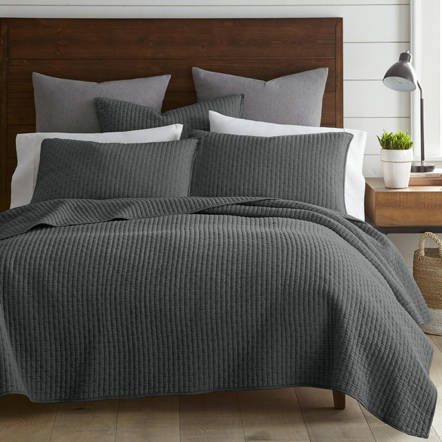 Cross Stitch Charcoal King Quilt Set