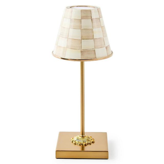 MACKENZIE-CHILDS LED Rechargeable Cafe Table Lamp, Cordless Decorative Lamp, Brown-and-White Mocha Check