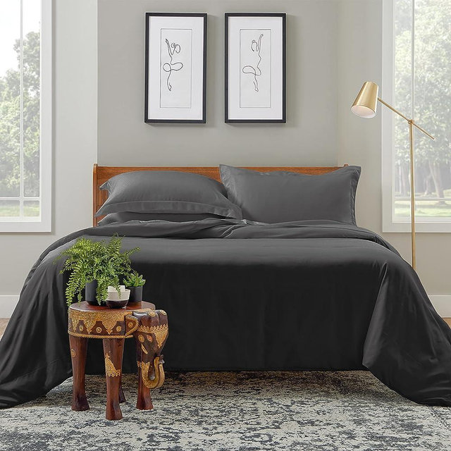 Cosy House Collection Luxury Duvet Cover Set 3-Piece - Blend of Rayon Derived from Bamboo - Ultra Soft Bedding - Zippered Comforter Protector, Includes 2 Pillow Shams (Full/Queen, Grey)