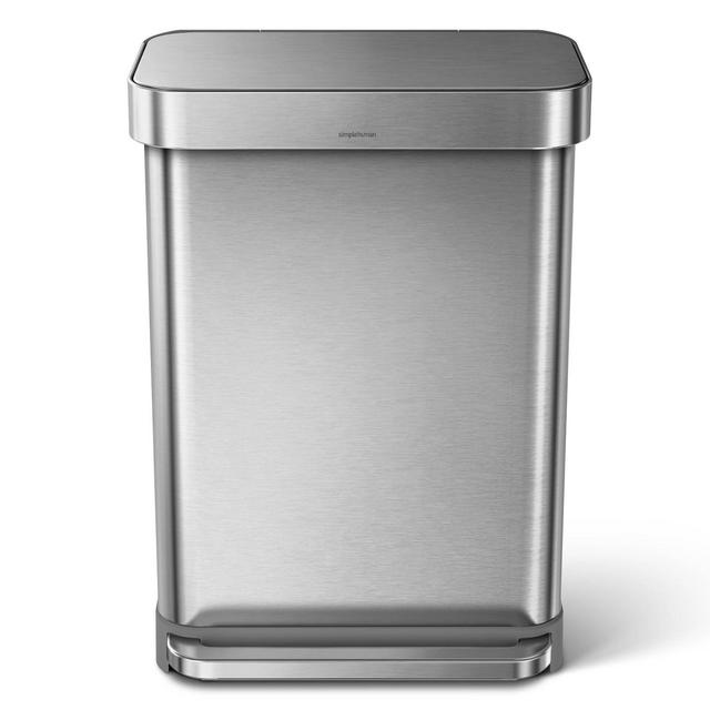 simplehuman 55 ltr Rectangular Step Trash Can Brushed Silver