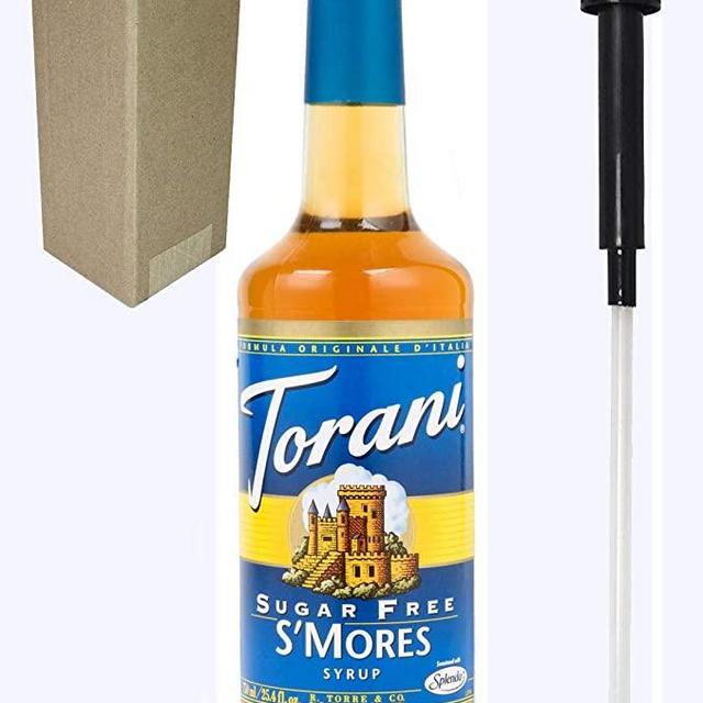 Torani Sugar Free S'Mores Flavoring Syrup, 750mL (25.4 Fl Oz) Glass Bottle, Individually Boxed, With Black Pump