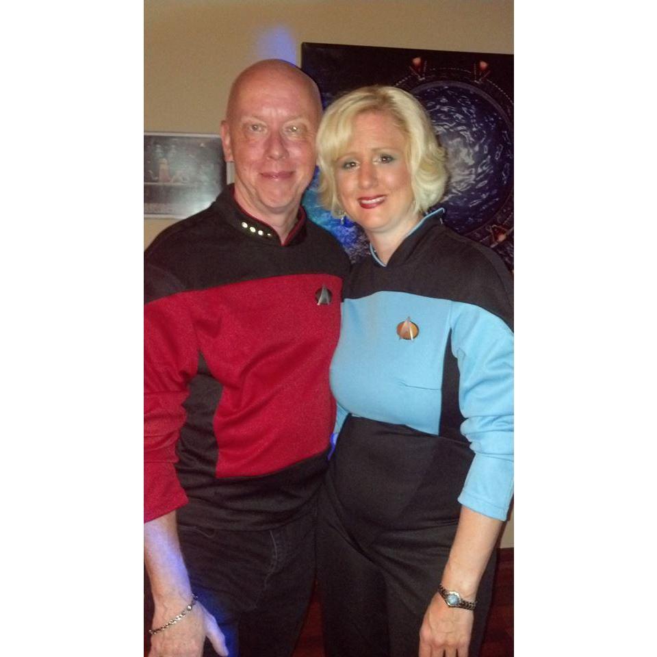 Pip Stroud's costume/birthday- Beam me up scotty! "Captain Jean Luc Piccard, and Dr. Beverly Crusher" August, 2013