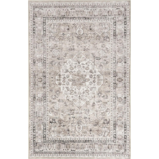 Nuloom Davi Medallion 8x10 Spill Proof Machine Washable Area Rug for Living Room Bedroom Dining Room Kitchen, Stone/Ivory