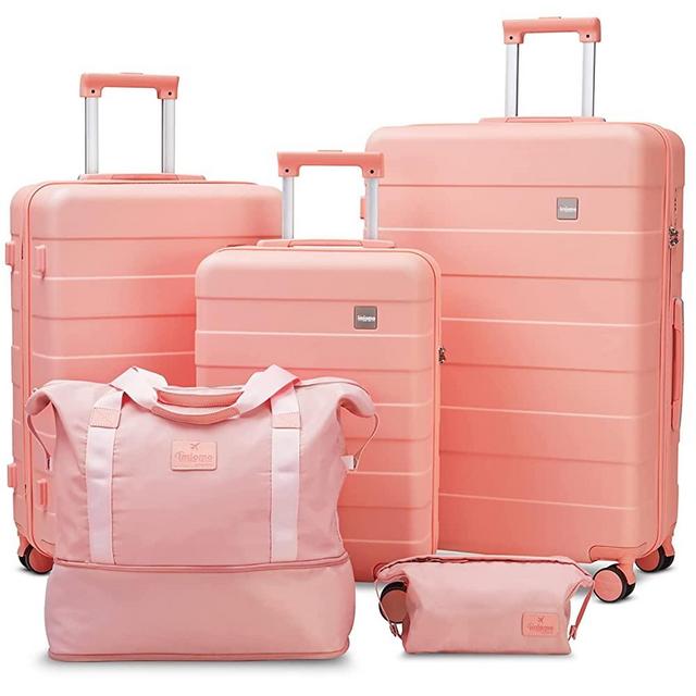 Imiomo 3 Piece Luggage Sets,Suitcase with Spinner Wheels,Luggage Set Clearance for Women, Lightweight Rolling Hardside Travel Luggage with TSA Lock (Pink, 5PCS)