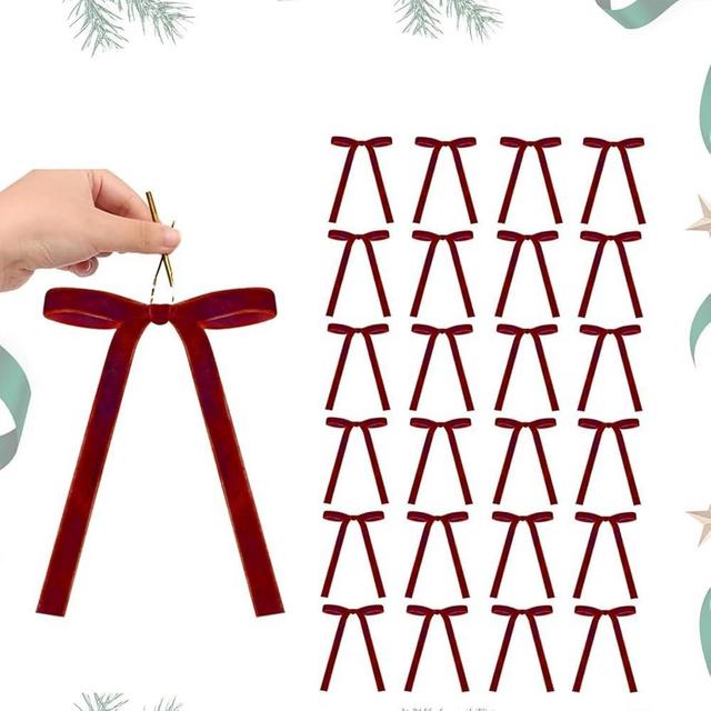 affeeco Velvet Bows for Christmas Tree Decorations Wreath Garland Velvet Bows with Twist Tie,24 PCS Velvet Christmas Tree Bows Door Garland Decor Vintage Wreath Bow