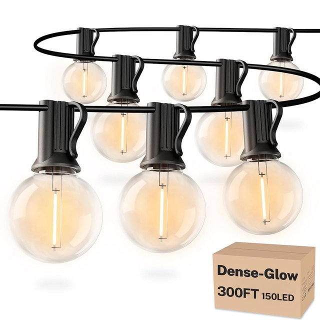 RTTY 300 FT Outdoor String Lights, Patio Light for Outside with 156 Shatterproof LED Globe Bulbs, Waterproof Connectable Dimmable Hanging Lighting for Cafe Bistro Market Backyard Porch, Warm White