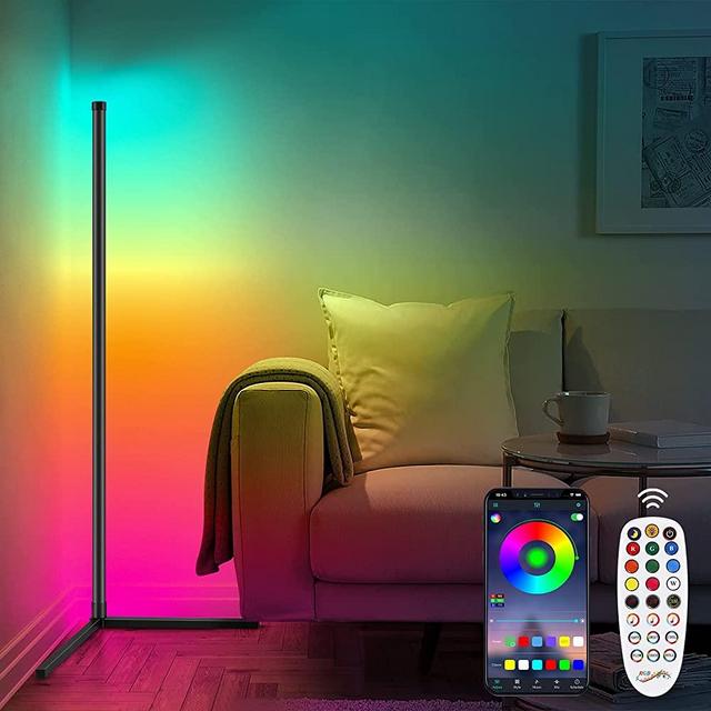 RGB Corner Floor Lamp, Color Changing LED Floor Lamp for Bedroom, Firbon Dimmable Corner Lamp with Reactive Music Mode, 61.5" Mood Ambient Modern Light with APP Control for Room Decor