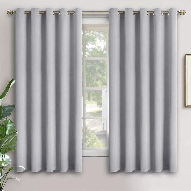 YoungsTex Blackout Curtains for Bedroom - Thermal Insulated with Grommet Top Room Darkening Noise Reducing Curtains for Living Room, 2 Panels, 70 x 63 Inch, Light Grey