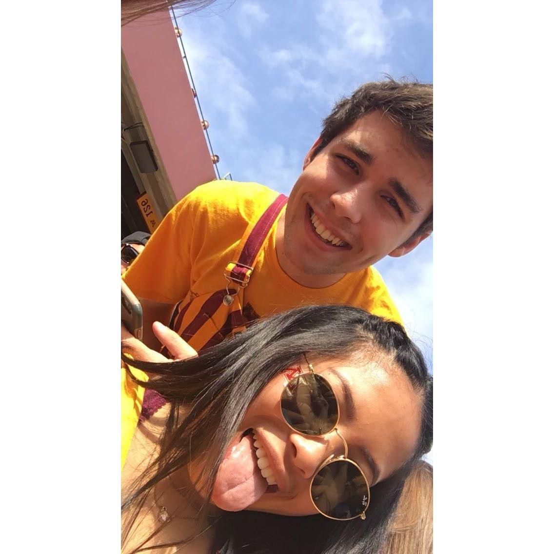 Our first picture together. Very on brand. Ski-U-Mah!