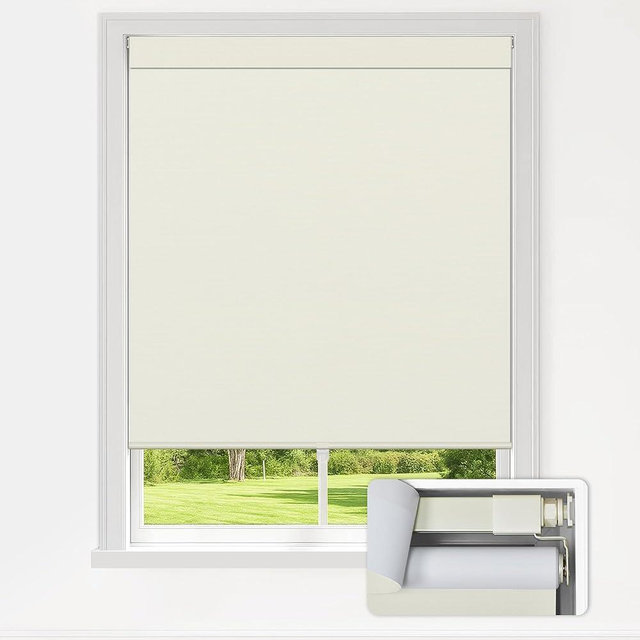 LazBlinds No Drill Blinds for Indoor Windows, Blackout Roller Shades, Cordless Window Blackout Blinds, Thermal Insulated Fabric UV Protection for Home and Office, 29" W x 48" H, Cream