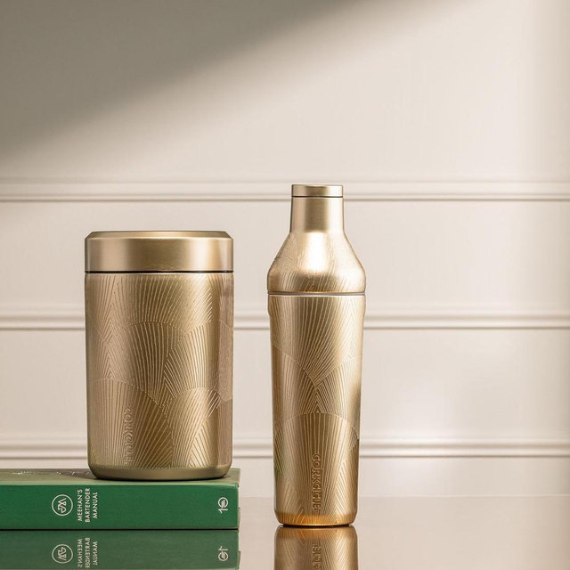 Corkcicle Triple-Insulated Stainless Stell Cocktail Shaker with Built-in Strainer & Measuring Lid, 17oz - Champagne Dreams