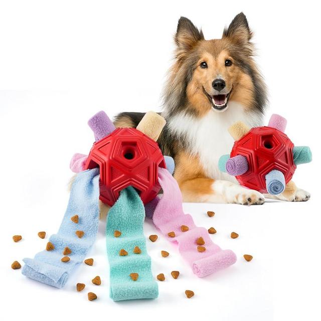 Larimuer Dog Snuffle Ball, Chew Enrichment Toys for Large Medium Small Dog and Puppies, Slow Feeder Dog Treat Dispenser Puzzle Stimulation Toys Cloth Strip Hiding Food (Sweet Macaron)