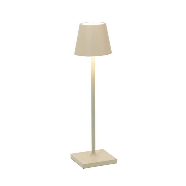 Zafferano Poldina Pro Micro Rechargeable LED Table Lamp - Dimmable Touch Lamp for Indoor/Outdoor Use IP65 - Light Temp. 2200-2700 - 3000K - Aluminium H27,5 (Sand)