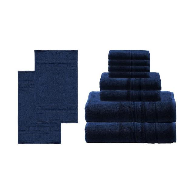 Mosobam Hotel Luxury 10pc Deluxe Bath Bundle 1000 GSM Bath Mats 20X34 and 700 GSM Bath Towels at 30X58 16X30 and 13X13, Navy Blue, Viscose Made from Bamboo - Turkish Cotton