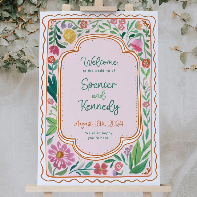 Colorful Floral Spring Welcome Sign, Colorful Flowers Sign, Editable Template, Instant Download, Wedding Welcome Sign, Garden Flowers, DAGNY