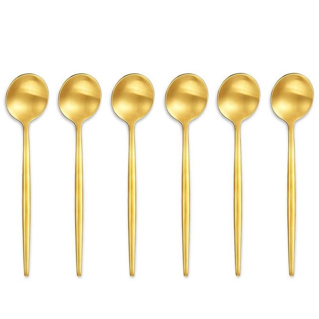 KEAWELL 6-Piece Mia Demitasse Espresso Spoons, 5.1 Inches Satin Gold Small Spoons, 18/10 Stainless Steel Mini Coffee Spoons