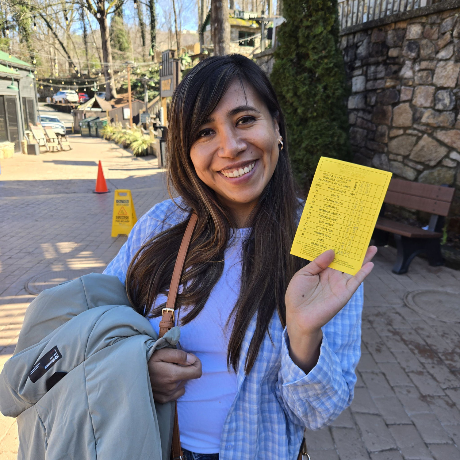 Hillbilly minigolf scorecard... her second ever game of putput, Yos beat Don