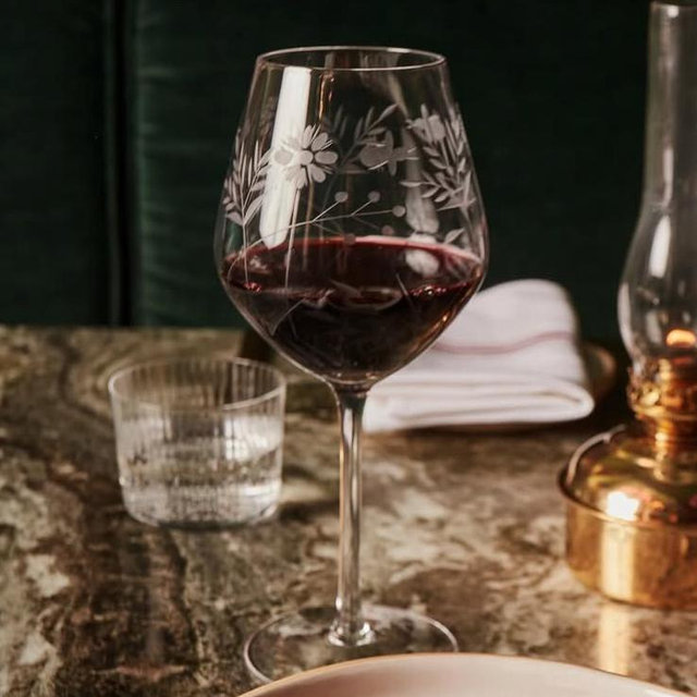 Black Walnut Hand-Etched Wine Glass